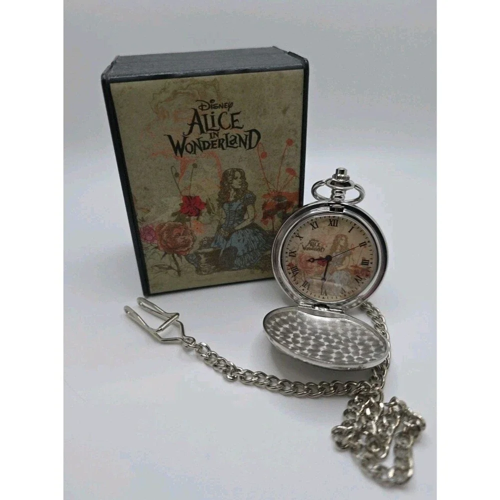 Vintage Disney Alice In Wonderland Tim Burton Pocketwatch Watch Limited Edition